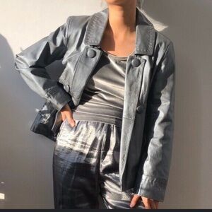 Chico's Metallic Silver Leather Jacket